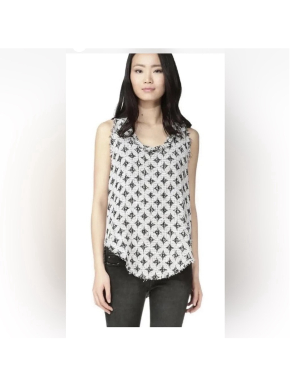 IRO Heben Hand-Knit Tank w Fringe Scoop Neck/Hem Geo Diamond Size xs
